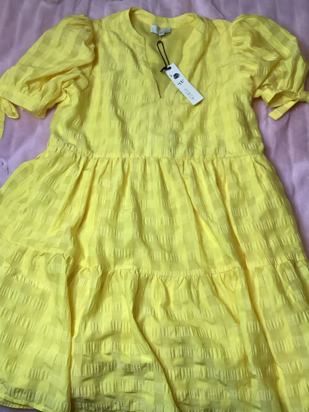 Pinch Bright Yellow Tiered Puff-Sleeve Dress